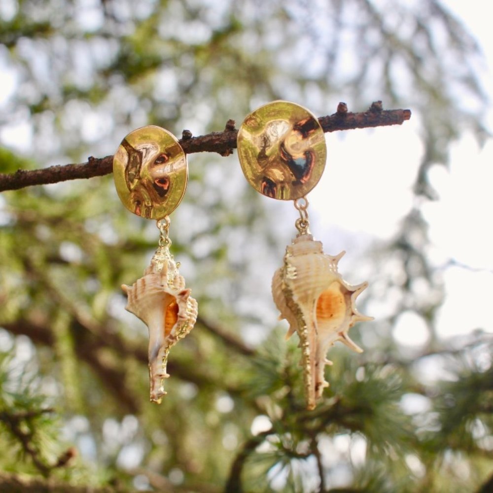 New Murex Shell ocean Boho Gold Statement Earrings